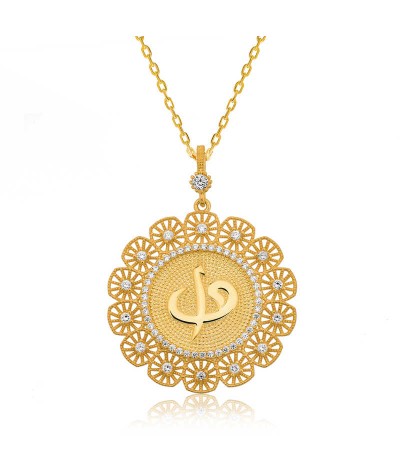 Gümüş Altın Kaplama Elif Vav Bayan Kolye