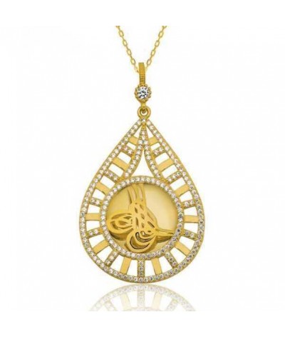 Gümüş Damla Tuğralı Altın Kaplama Bayan Kolye