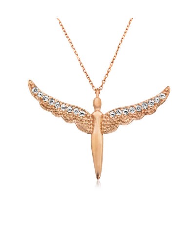Gümüş Rose Kanatlı Melek Bayan Kolye