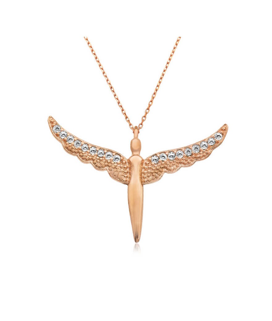 Gümüş Rose Kanatlı Melek Bayan Kolye