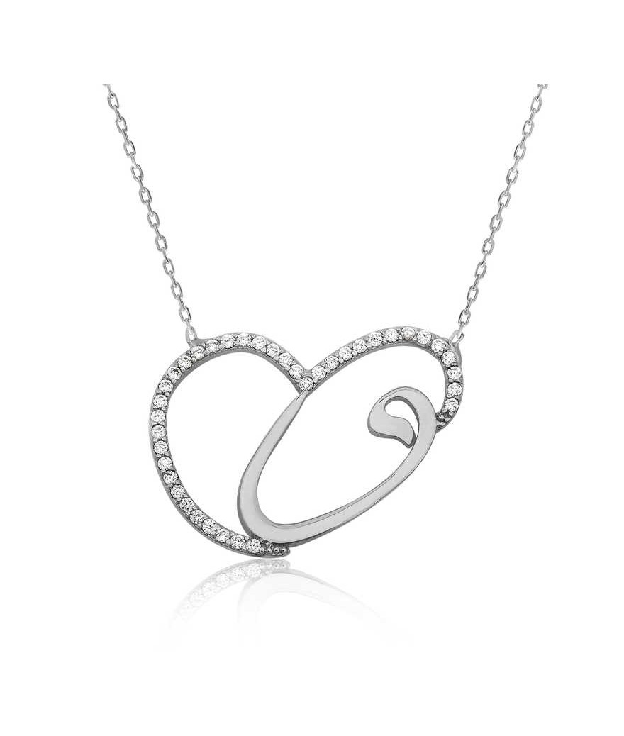 Gümüş Kalpli Vav Bayan Kolye