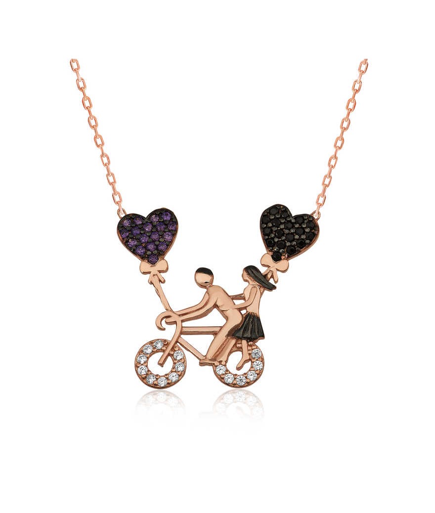 Gümüş Bisikletli Aşıklar Bayan Kolye