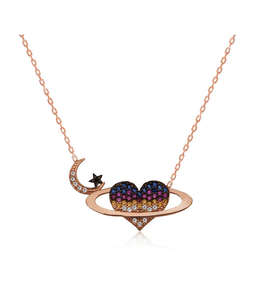 Gümüş Kalpli Gezegen Bayan Kolye