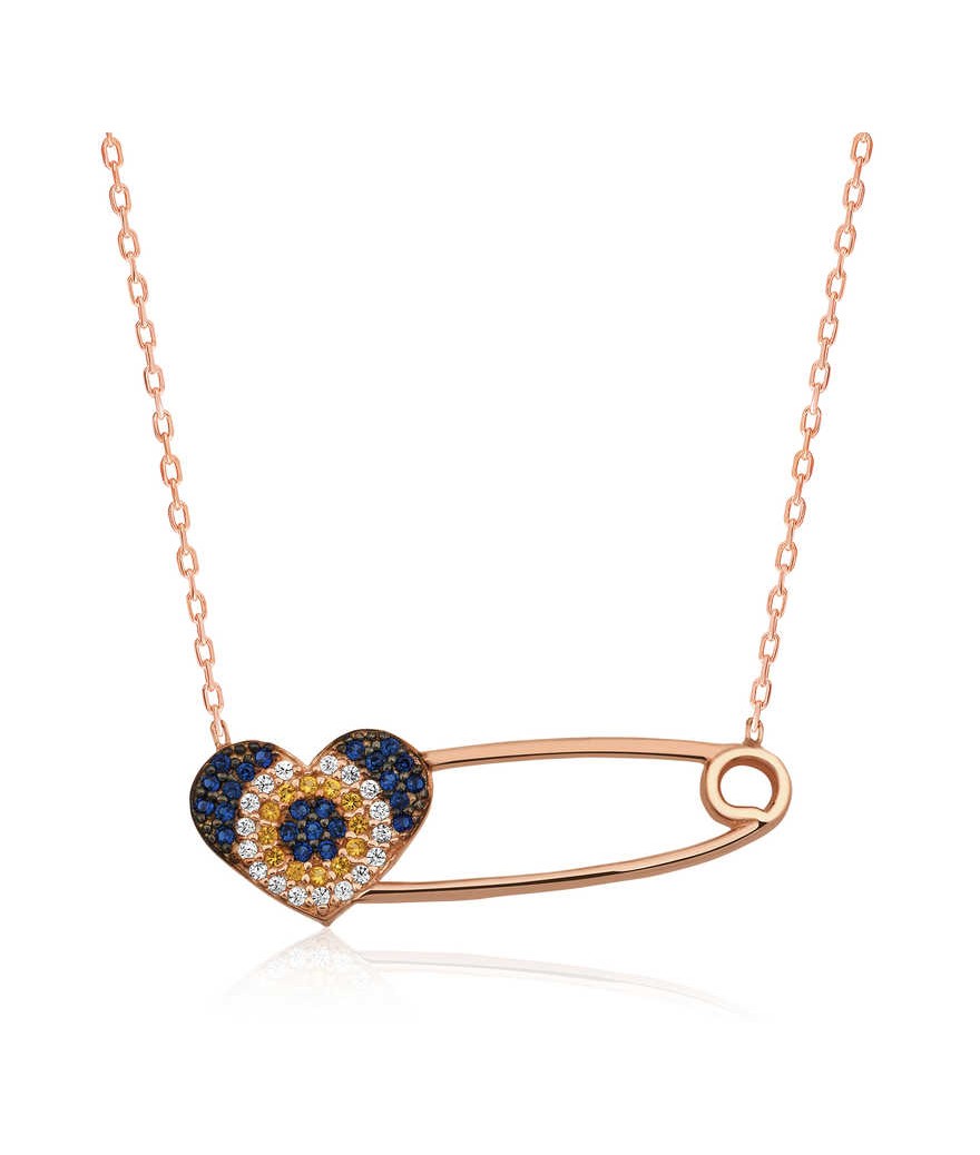 Gümüş Kalpli Çengel İğne Bayan Kolye