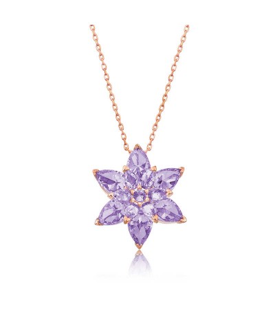 Gümüş Lila Lotus Çiçeği Kolye