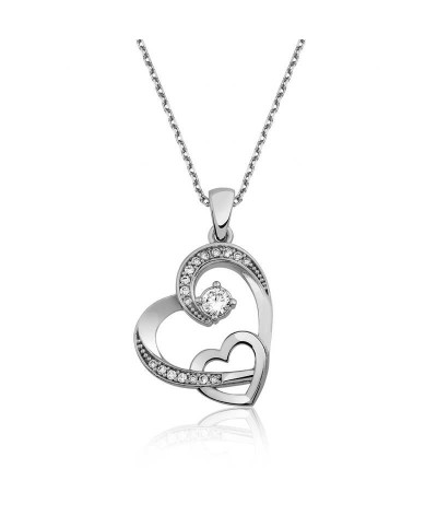 Gümüş İki Kalp Bayan Kolye