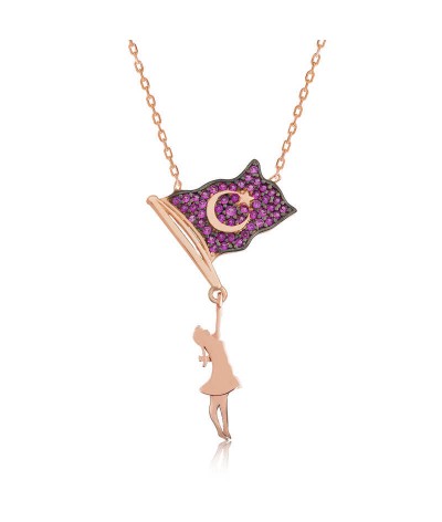 Gümüş Bayrak Tutan Kız Kolye