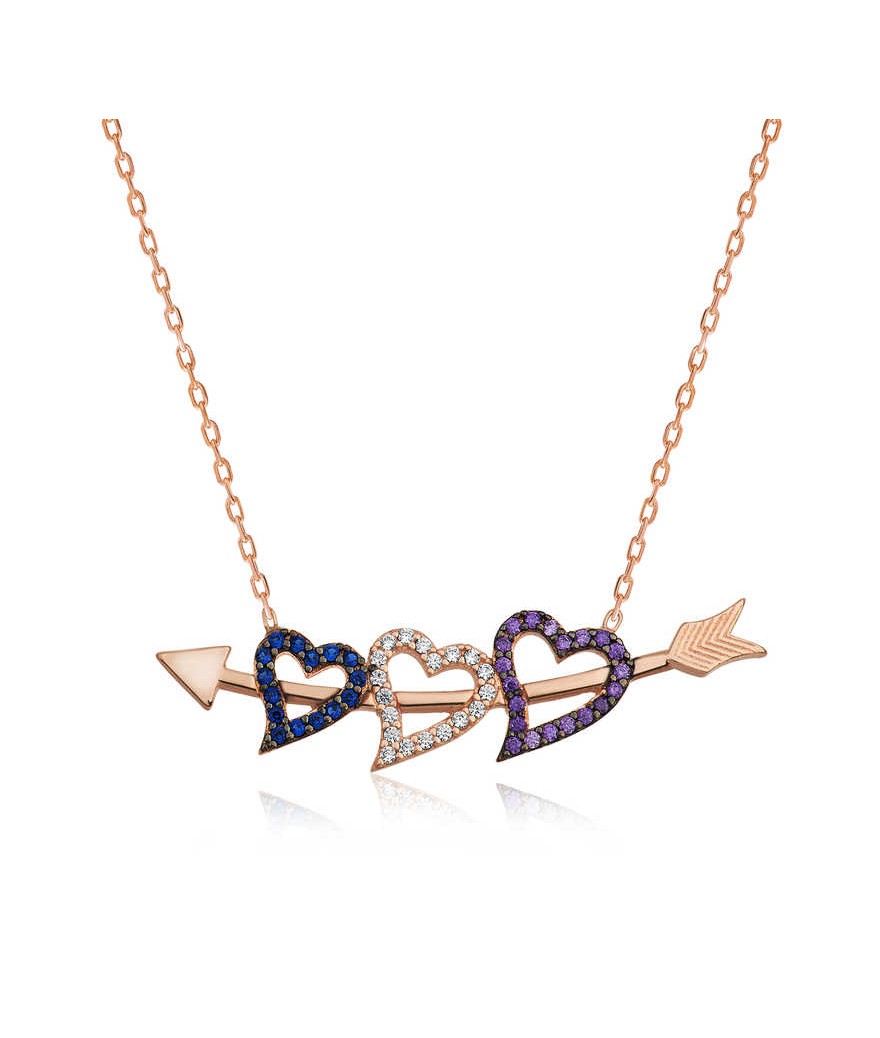 Gümüş Oklu Üç Kalp Kolye