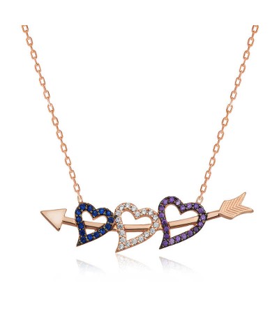 Gümüş Oklu Üç Kalp Kolye