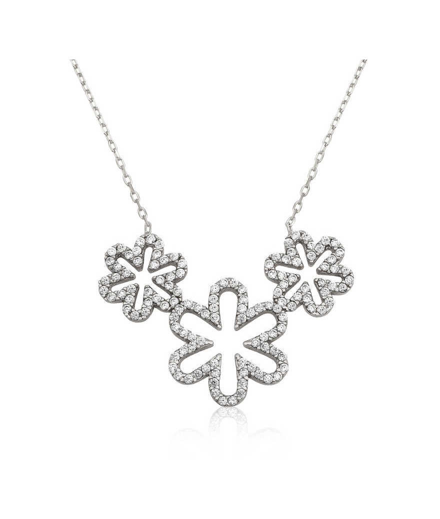 Gümüş Üçlü Papatya Bayan Kolye