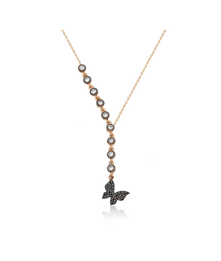 Gümüş Sıra Taşlı Kelebek Bayan Kolye