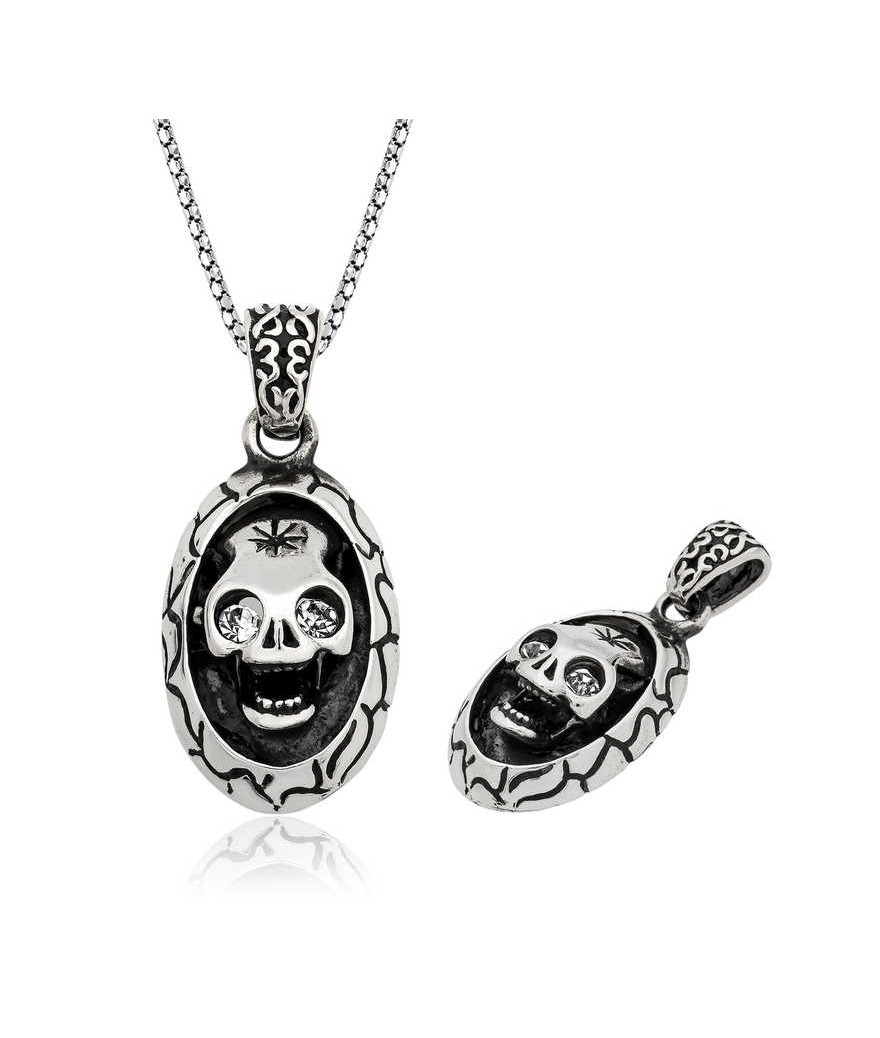 Gümüş Kuru Kafa Erkek Kolye