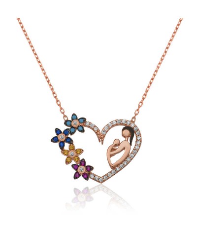 Gümüş Kalpli Anne Çocuk Bayan Kolye