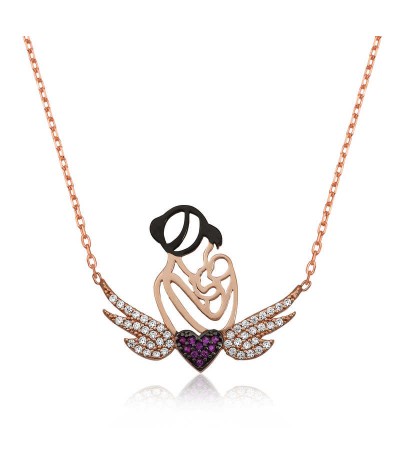 Gümüş Kalpli Anne Ve Çocuk Kolye