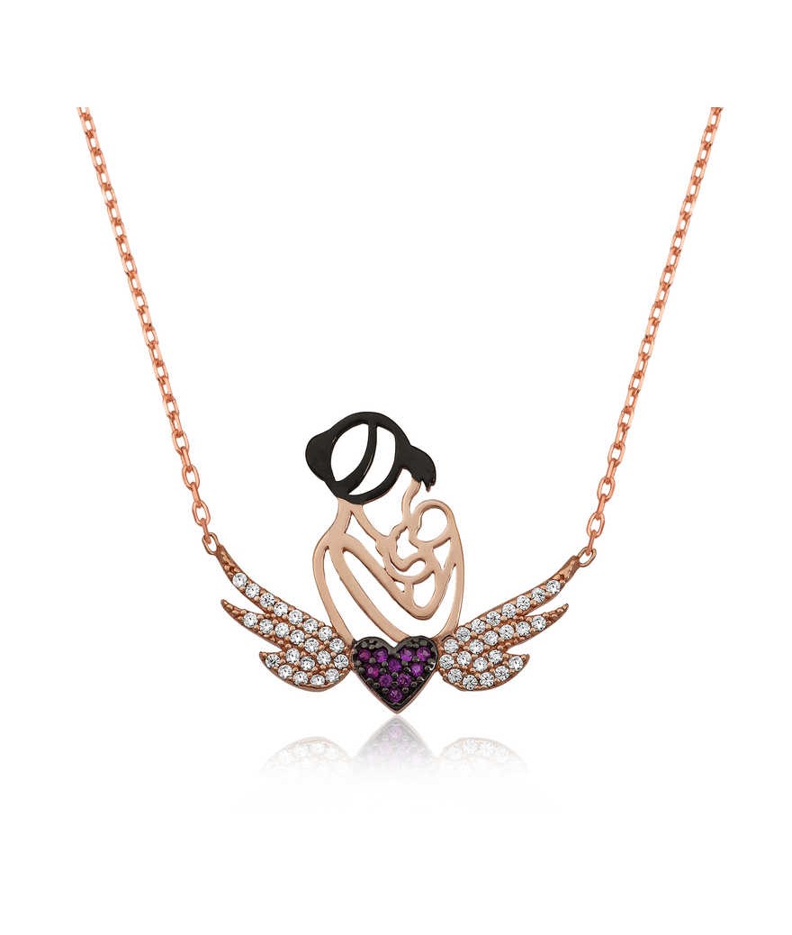 Gümüş Kalpli Anne Ve Çocuk Kolye