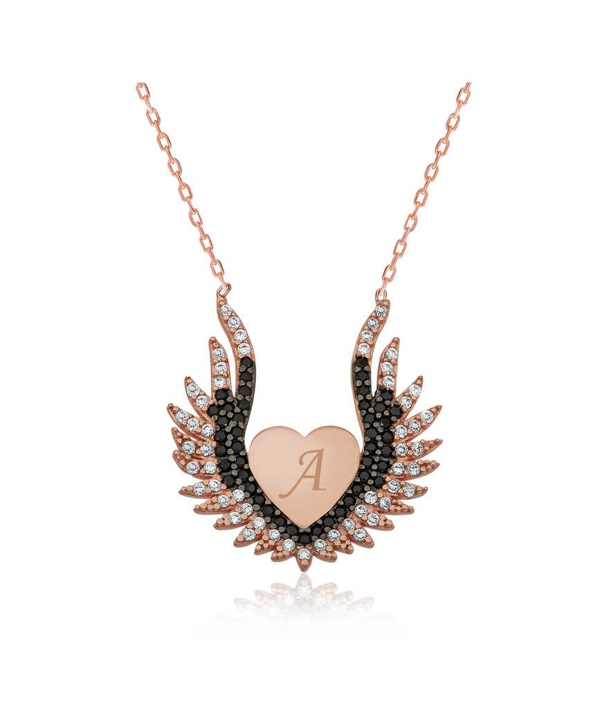 Gümüş Kalpli Melek Kanadı Bayan Kolye