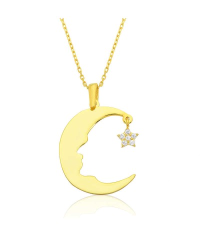 Gümüş Ay Yıldız Atatürk Silüeti Bayan Kolye