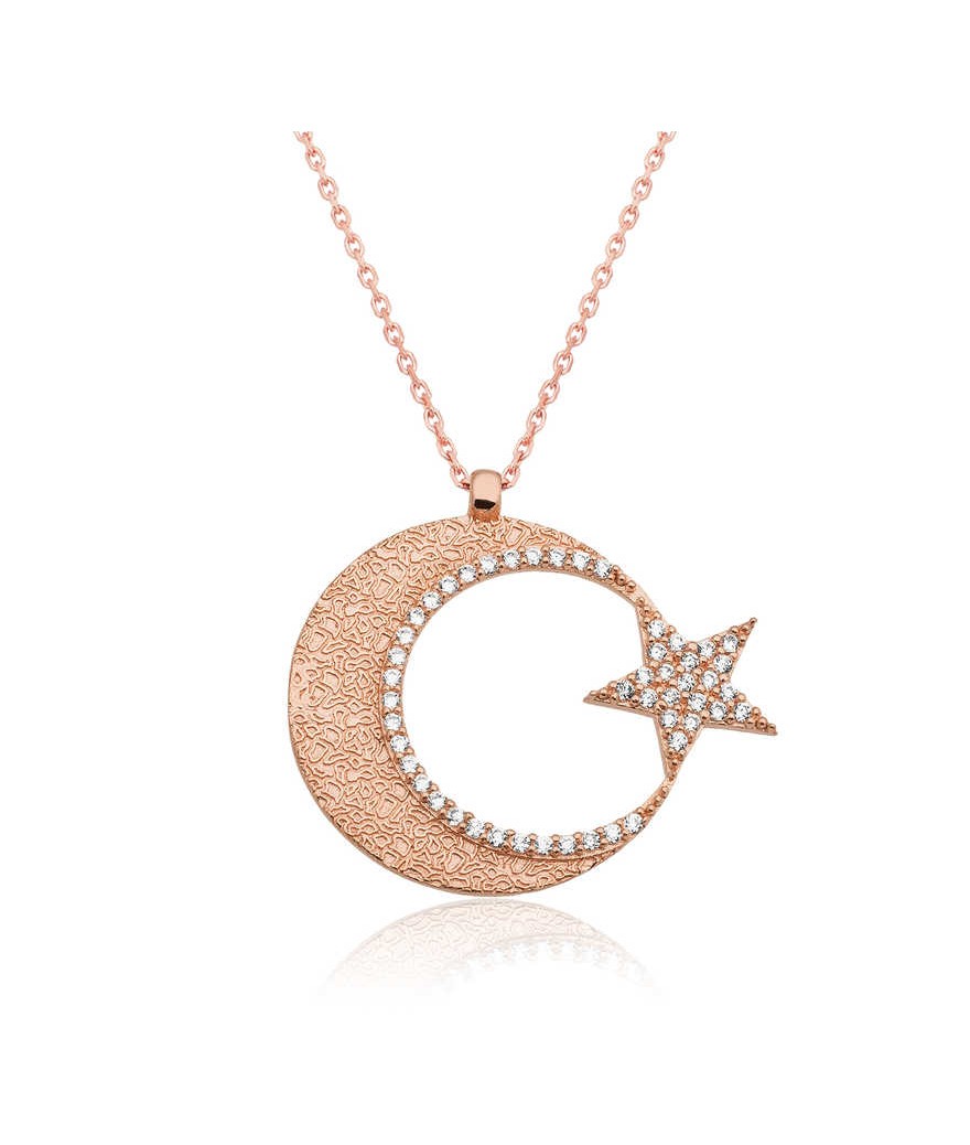 Gümüş Ay Yıldız Bayan Kolye