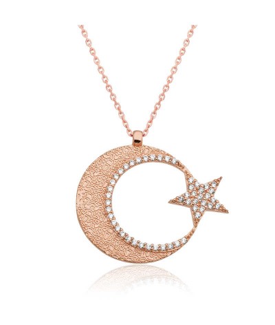 Gümüş Ay Yıldız Bayan Kolye