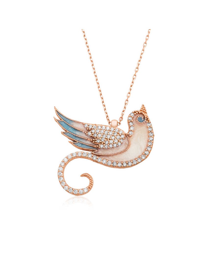 Gümüş Zümrüdü Anka Kuşu Bayan Kolye