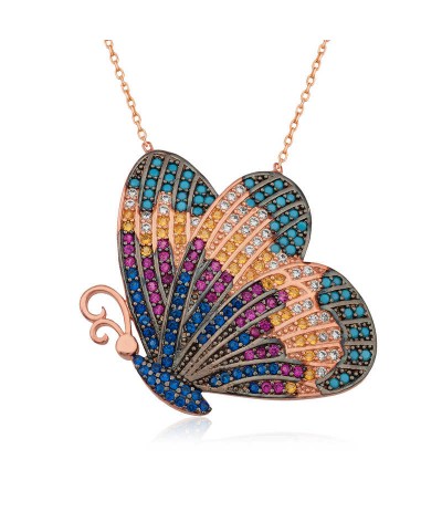 Gümüş Renkli Kelebek Kolye