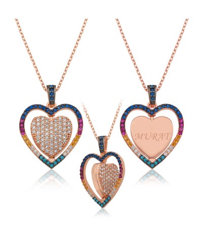 Gümüş Çift Taraflı Kişiye Özel Kalp Kolye