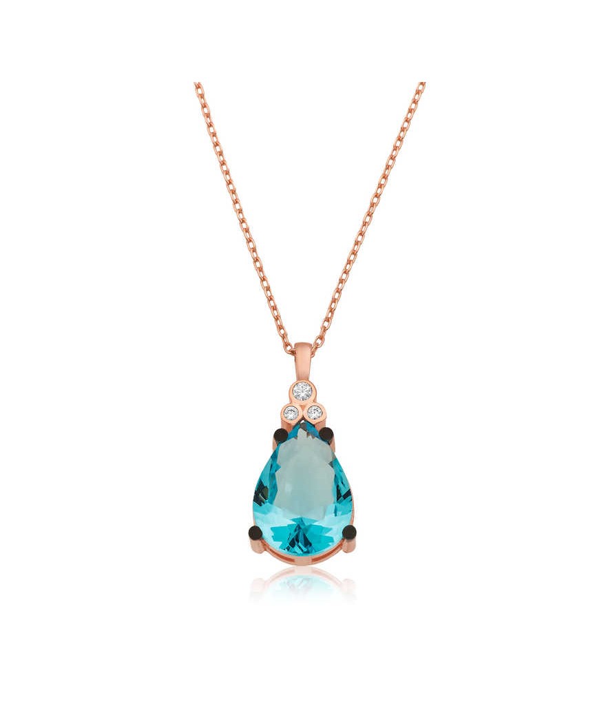 Gümüş Mavi Topaz Damla Bayan Kolye