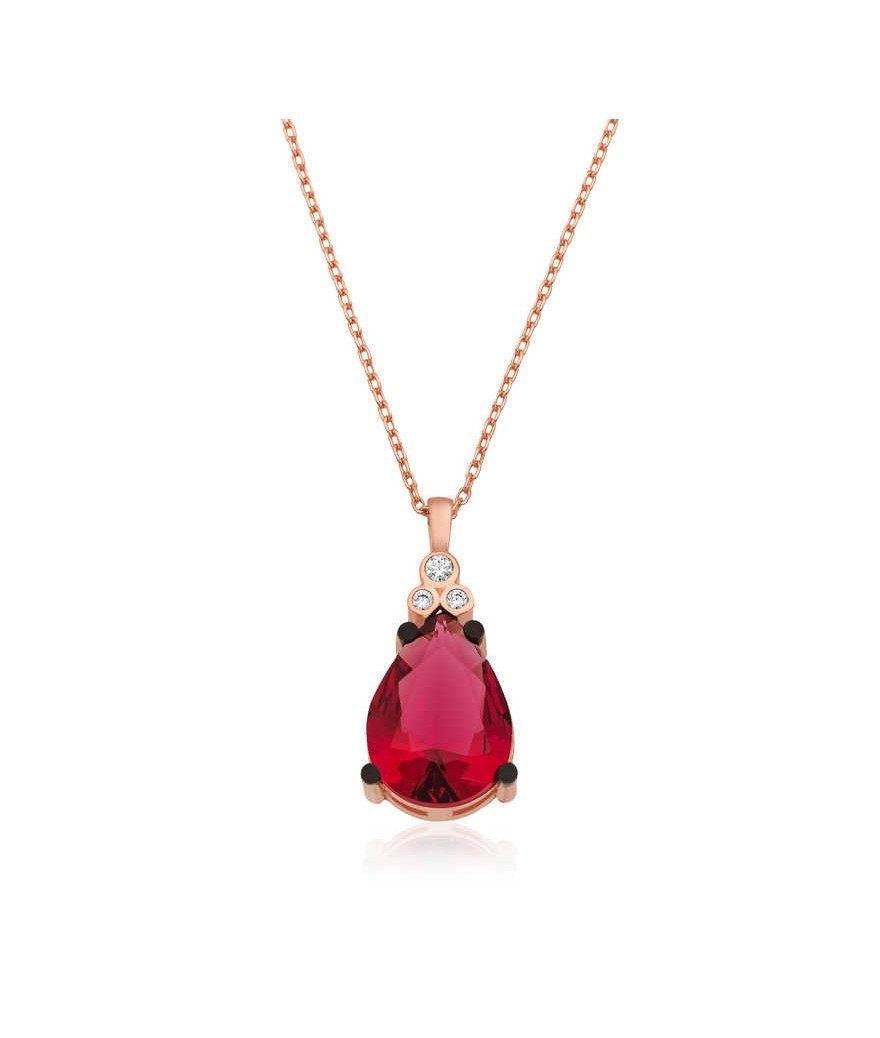 Gümüş Kırmızı Topaz Damla Kolye