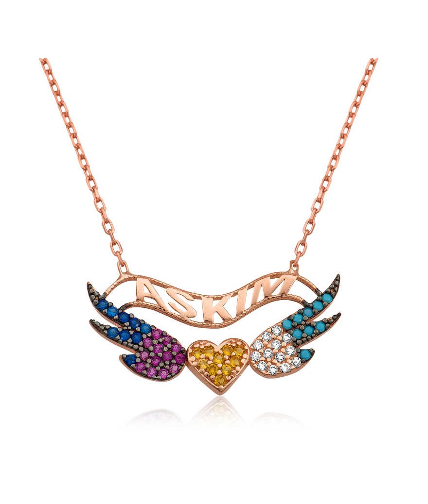 Gümüş Kanatlı Kalp Bayan Kolye