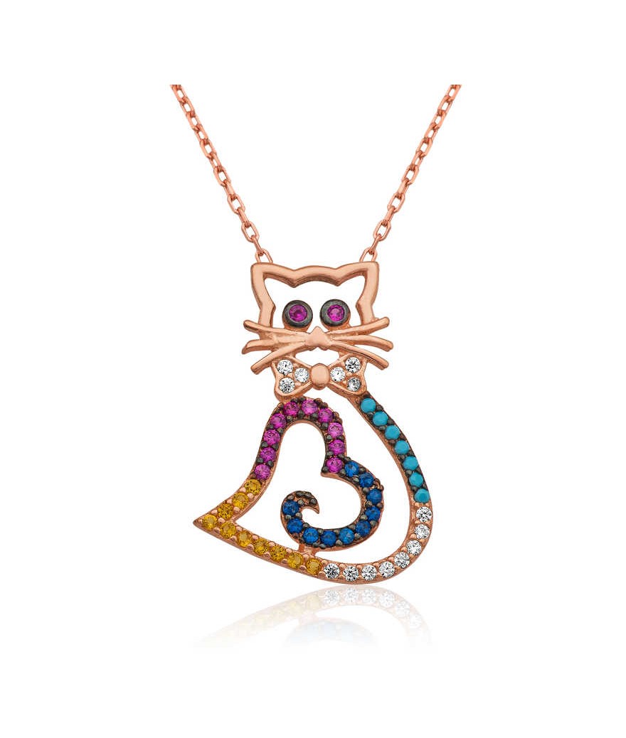 Gümüş Kalpli Kedi Kolye