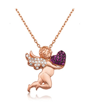 Gümüş Kalp Tutan Melek Bayan Kolye