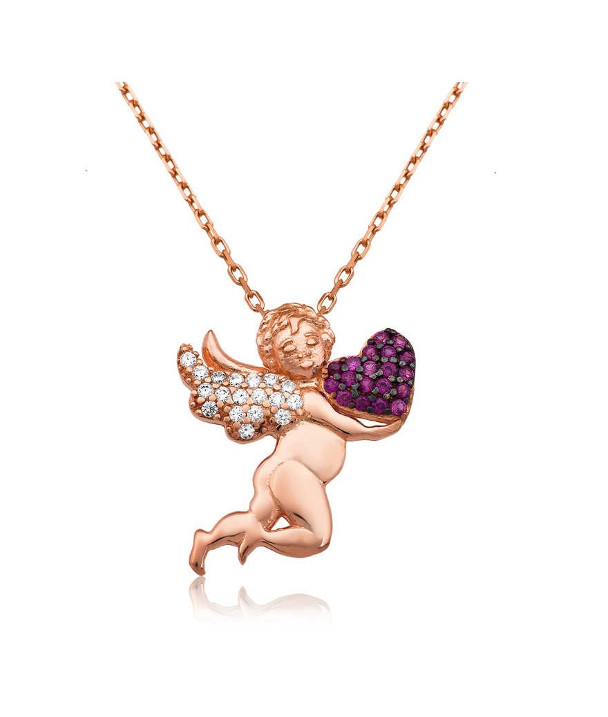 Gümüş Kalp Tutan Melek Bayan Kolye