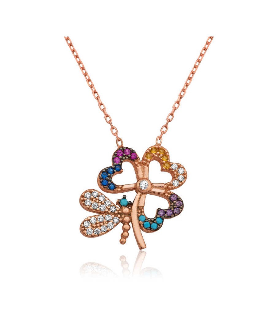 Gümüş Kelebekli Yonca Kolye