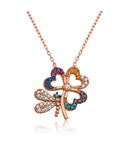 Gümüş Kelebekli Yonca Kolye