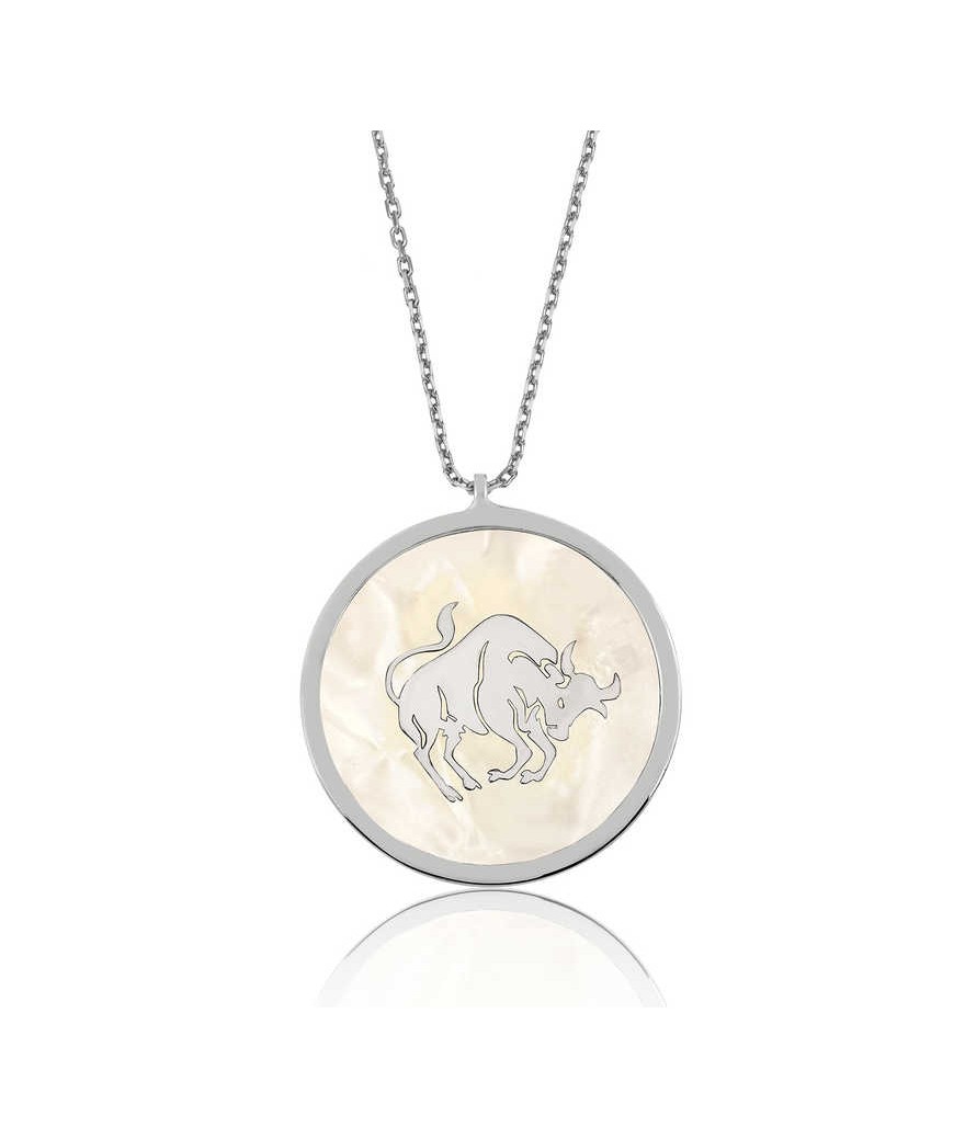 Gümüş Sedef Taşlı Boğa Burcu Bayan Kolye