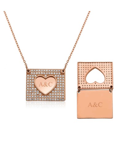 Gümüş Kişiye Özel Kalpli Bayan Kolye