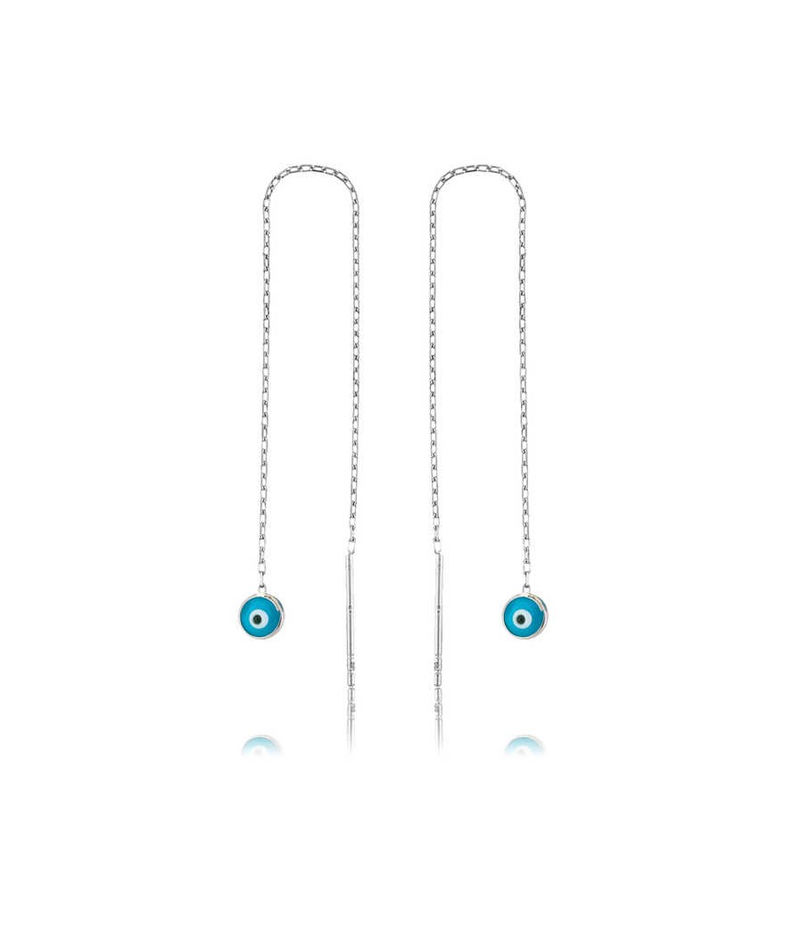 Gümüş Nazar Zincirli Küpe