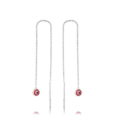 Gümüş Zincirli Pembe Nazar Küpe