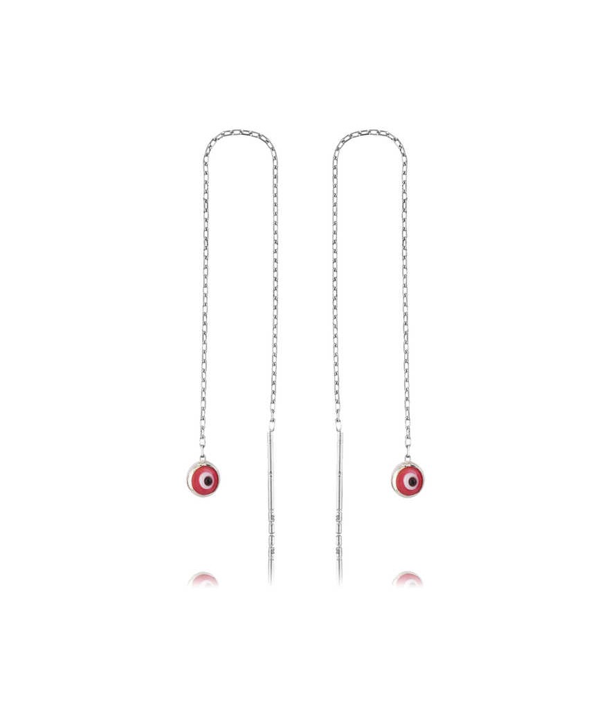 Gümüş Zincirli Pembe Nazar Küpe