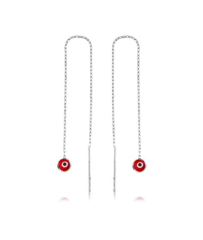 Gümüş Zincirli Kırmızı Nazar Küpe