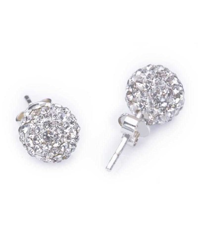 Gümüş Beyaz Taşlı Top Çivili Küpe