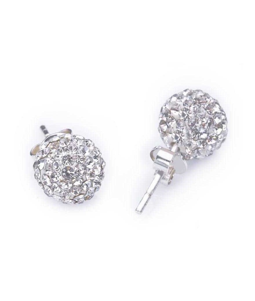 Gümüş Beyaz Taşlı Top Çivili Küpe