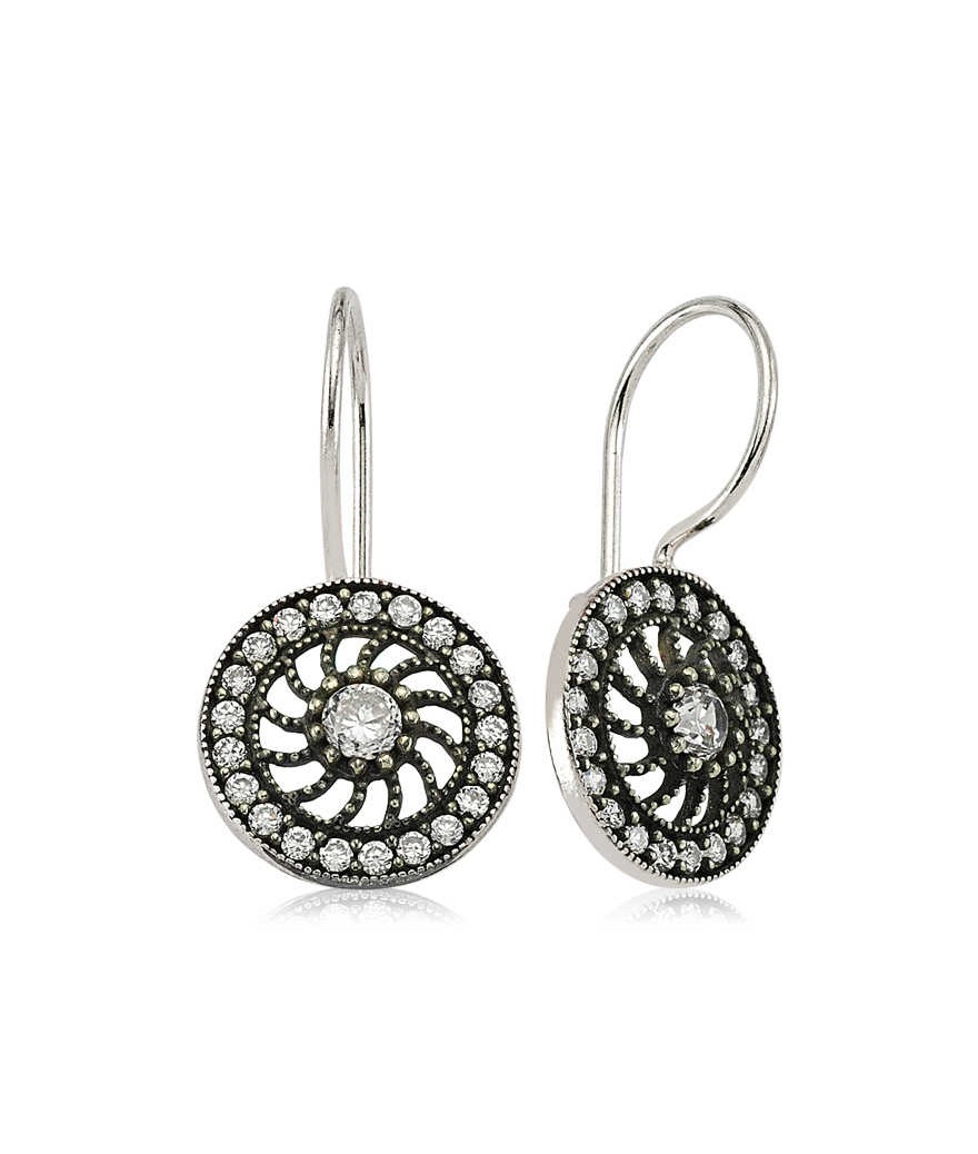 Gümüş Taşlı Sallantılı Çiçek Küpe