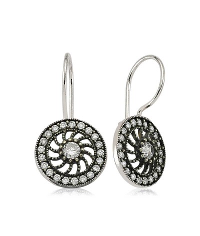 Gümüş Taşlı Sallantılı Çiçek Küpe