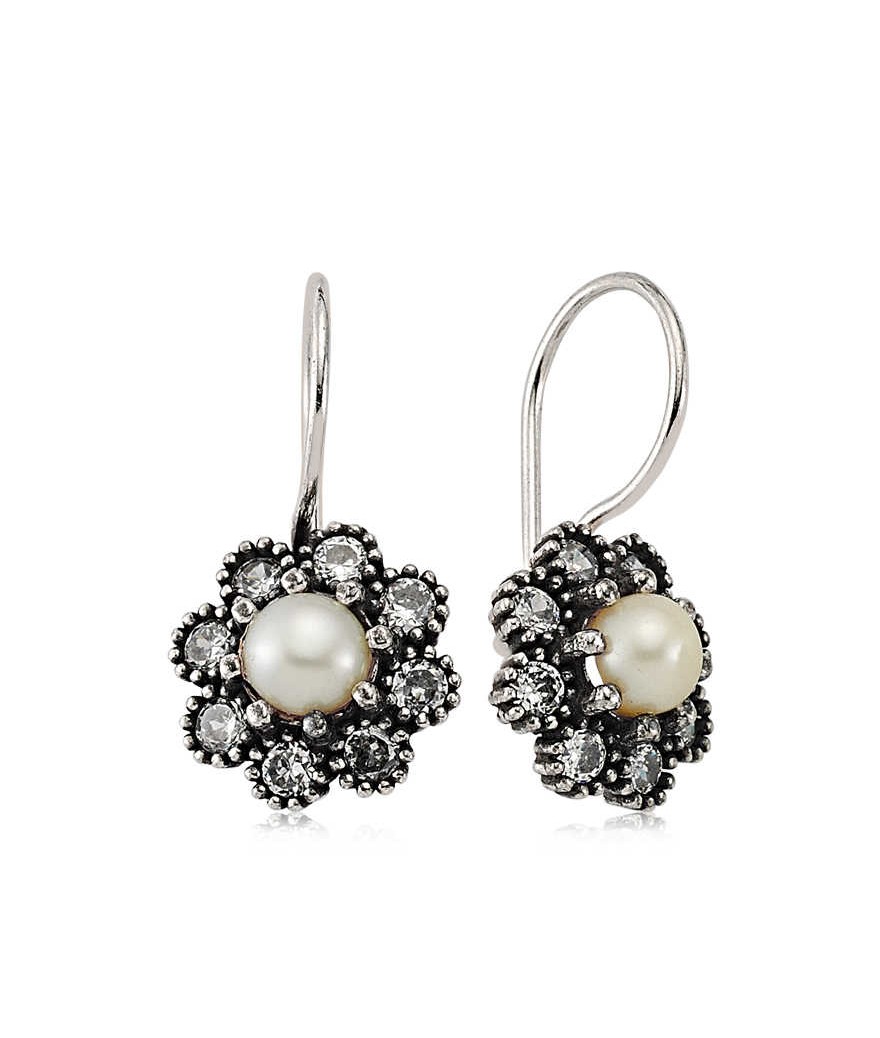 Gümüş Çiçek İnci Küpe