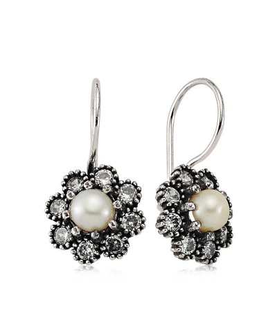 Gümüş Çiçek İnci Küpe