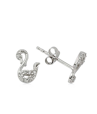 Gümüş Kuğu Çivili Küpe