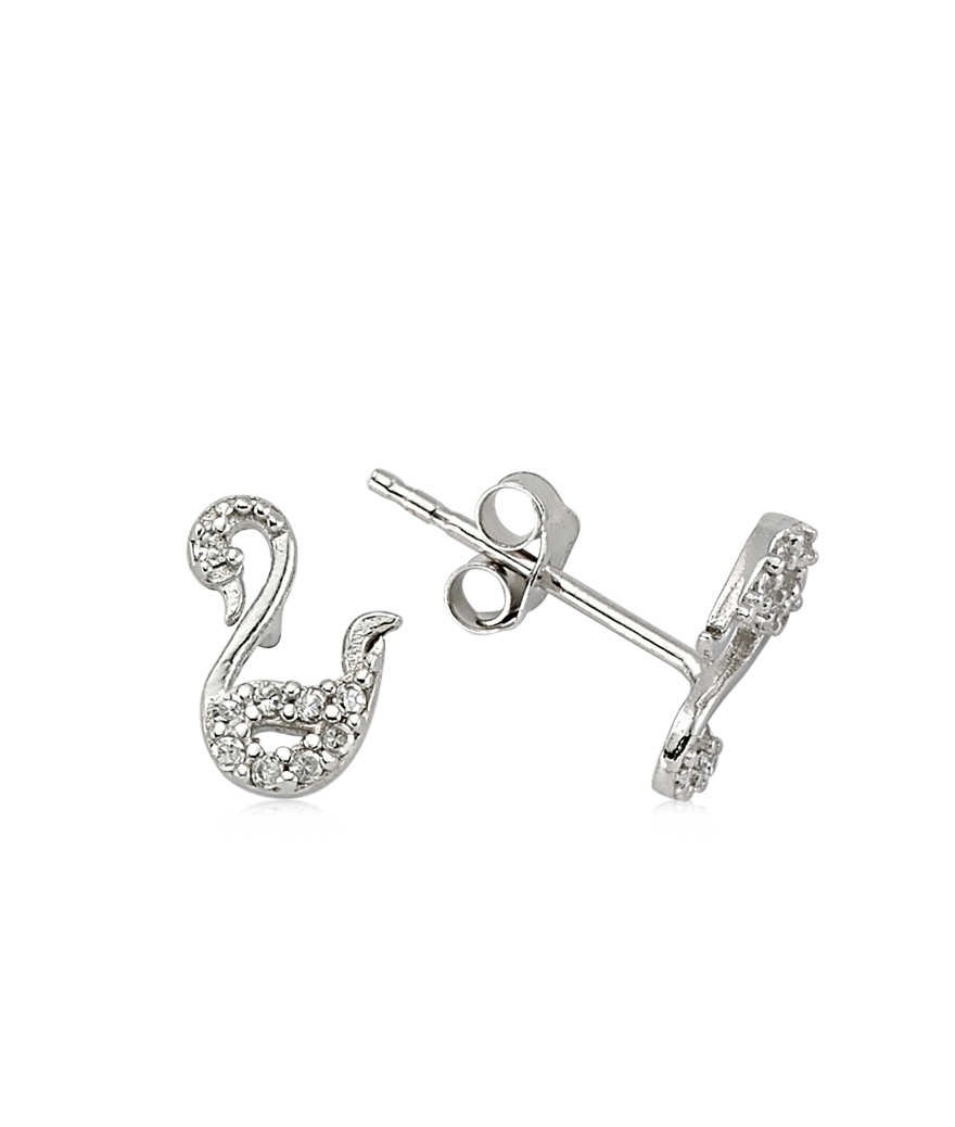 Gümüş Kuğu Çivili Küpe