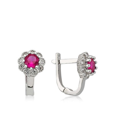 Gümüş Kırmızı Taşlı Çiçek Küpe