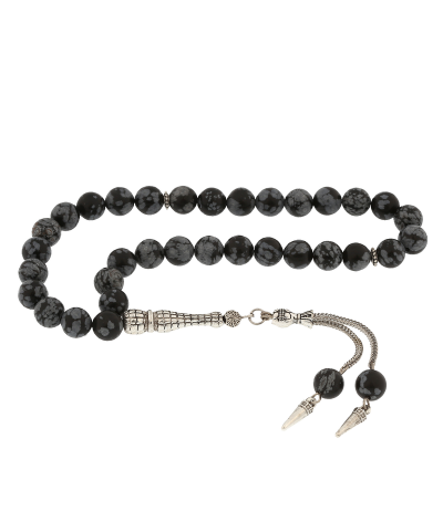 ​Doğaltaş Metal Püsküllü Obsidyen Taşı Tesbih